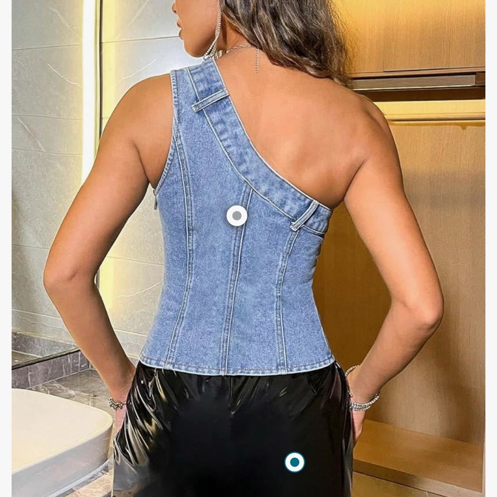 NWT Glkaend Women Sexy Denim Tube Top Sleeveless One Shoulder Strapless Corset.